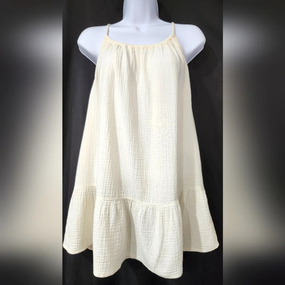 Ivory Gauzy Womens Strappy Top Size M Ruffle Hem Beachy Resort Summer - Picture 1 of 6